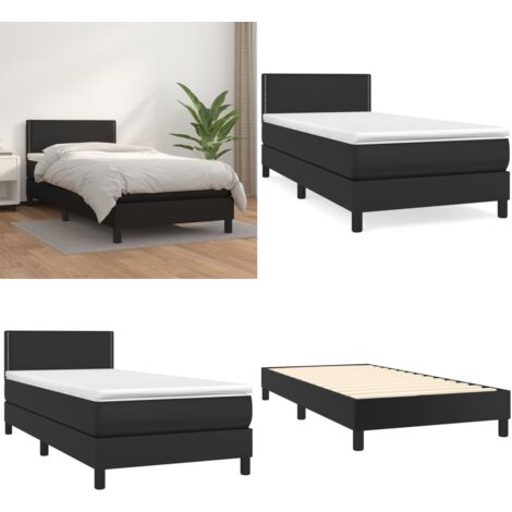 Giroletto a Molle con Materasso Nero 100x200 cm in Similpelle - Materasso a molle - Letto con testiera regolabile