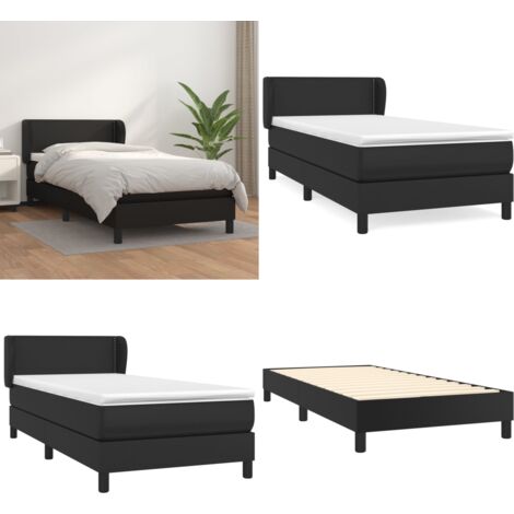 Giroletto a Molle con Materasso Nero 100x200 cm in Similpelle - Materasso a molle - Letto con testiera regolabile