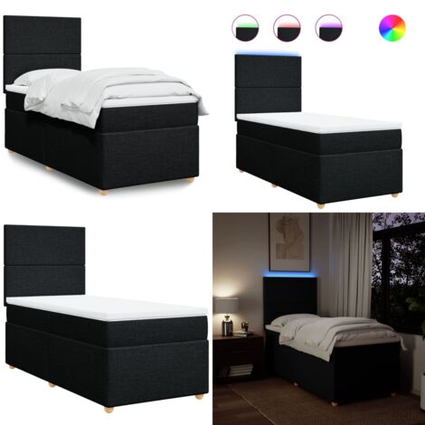 Giroletto a Molle con Materasso Nero 100x200 cm in Tessuto - Materasso a molle insacchettate - Letto con luci LED