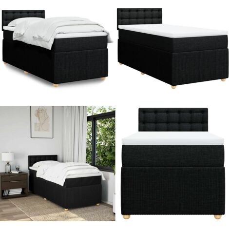 Giroletto a Molle con Materasso Nero 100x200 cm in Tessuto - Materasso a molle insacchettate - Letto con testiera