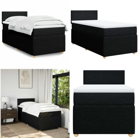 Giroletto a Molle con Materasso Nero 100x200 cm in Tessuto - Materasso a molle insacchettate - Letto con testiera
