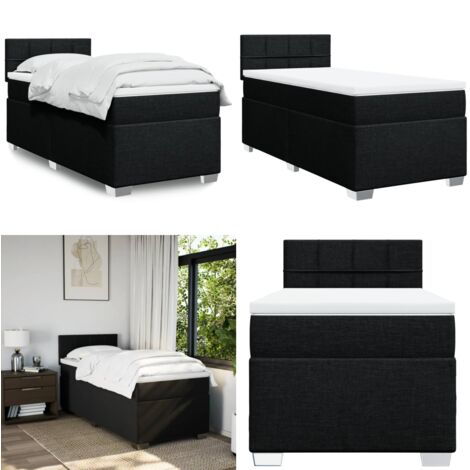Giroletto a Molle con Materasso Nero 100x200 cm in Tessuto - Materasso a molle insacchettate - Letto con testiera