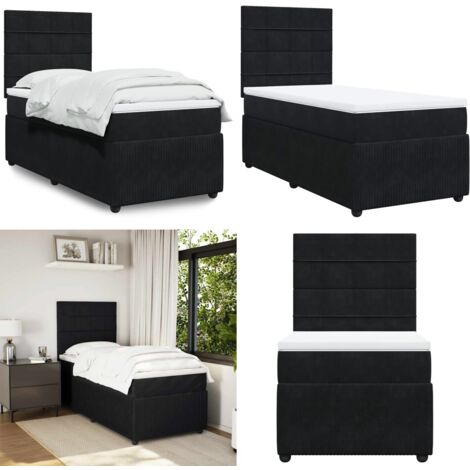 Giroletto a Molle con Materasso Nero 100x200 cm in Velluto - Materasso a molle insacchettate - Letto con testiera