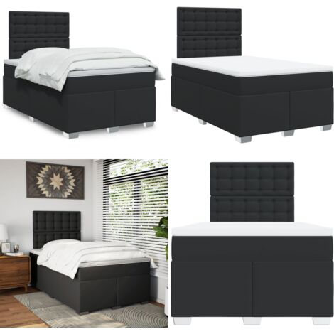 Giroletto a Molle con Materasso Nero 120x190 cm in Similpelle - Materasso a molle insacchettate - Letto a molle