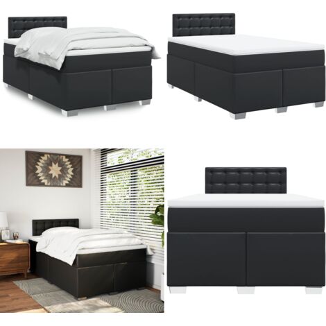 Giroletto a Molle con Materasso Nero 120x190 cm in Similpelle - Materasso a molle insacchettate - Letto con testiera
