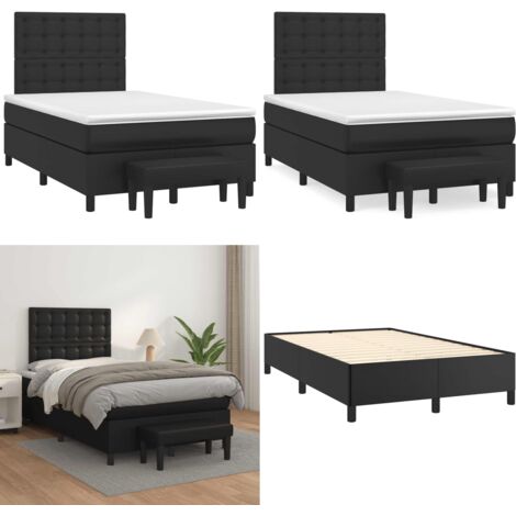 Giroletto a Molle con Materasso Nero 120x190 cm in Similpelle - Materasso a molle - Letto con testiera regolabile
