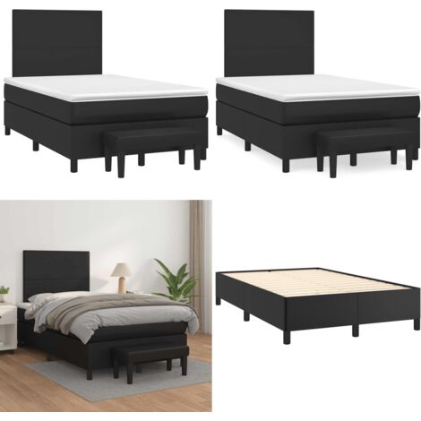 Giroletto a Molle con Materasso Nero 120x190 cm in Similpelle - Materasso a molle - Letto con testiera regolabile