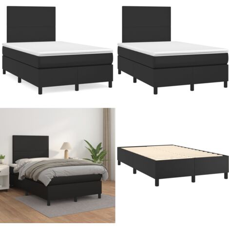 Giroletto a Molle con Materasso Nero 120x190 cm in Similpelle - Materasso a molle - Letto con testiera regolabile