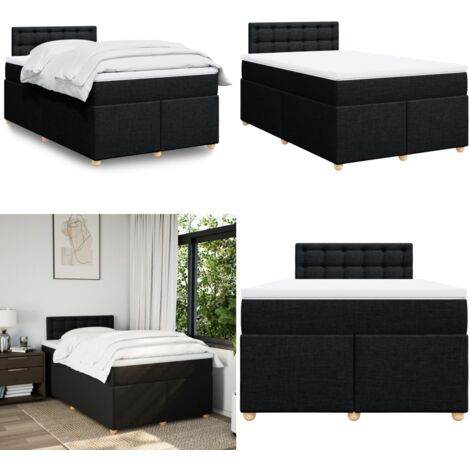 Giroletto a Molle con Materasso Nero 120x190 cm in Tessuto - Materasso a molle insacchettate - Letto con testiera