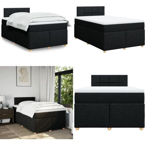 Giroletto a Molle con Materasso Nero 120x190 cm in Tessuto - Materasso a molle insacchettate - Letto con testiera