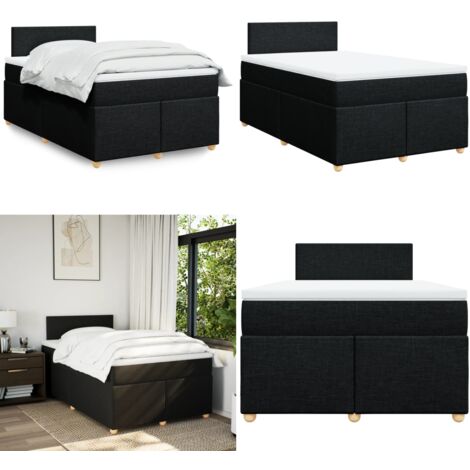Giroletto a Molle con Materasso Nero 120x190 cm in Tessuto - Materasso a molle insacchettate - Letto con testiera