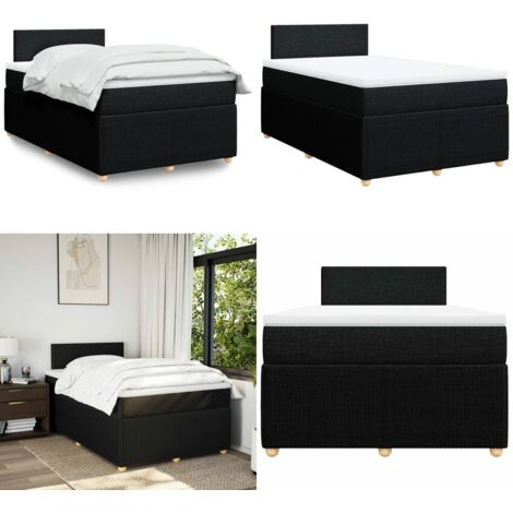 Giroletto a Molle con Materasso Nero 120x190 cm in Tessuto - Materasso a molle insacchettate - Letto con testiera