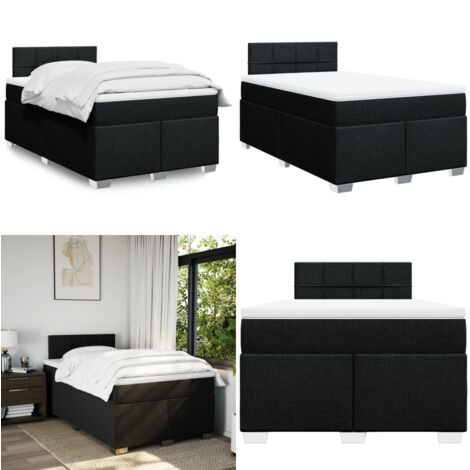 Giroletto a Molle con Materasso Nero 120x190 cm in Tessuto - Materasso a molle insacchettate - Letto con testiera