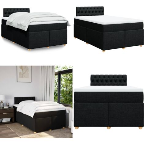 Giroletto a Molle con Materasso Nero 120x190 cm in Tessuto - Materasso a molle insacchettate - Letto con testiera