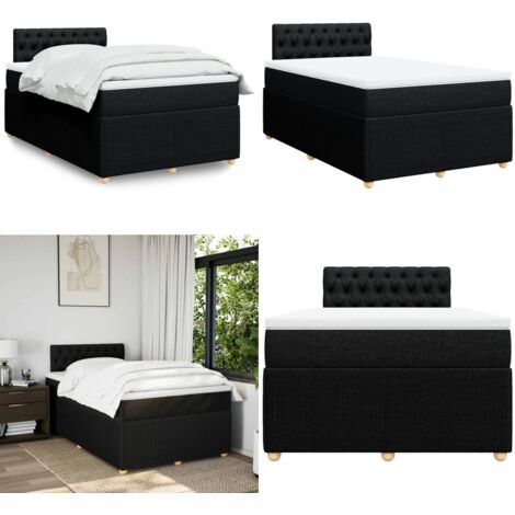 Giroletto a Molle con Materasso Nero 120x190 cm in Tessuto - Materasso a molle insacchettate - Letto con testiera