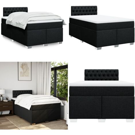 Giroletto a Molle con Materasso Nero 120x190 cm in Tessuto - Materasso a molle insacchettate - Letto con testiera