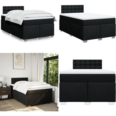Giroletto a Molle con Materasso Nero 120x190 cm in Tessuto - Materasso a molle insacchettate - Letto con testiera