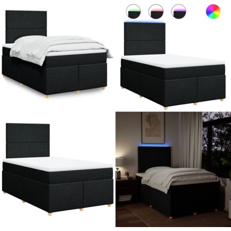 Giroletto a Molle con Materasso Nero 120x190 cm in Tessuto - Materasso a molle insacchettate - Letto con testiera regolabile