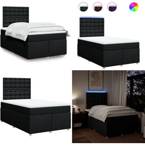 Giroletto a Molle con Materasso Nero 120x190 cm in Tessuto - Materasso a molle insacchettate - Letto con testiera regolabile