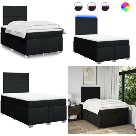 Giroletto a Molle con Materasso Nero 120x190 cm in Tessuto - Materasso a molle insacchettate - Letto con testiera regolabile