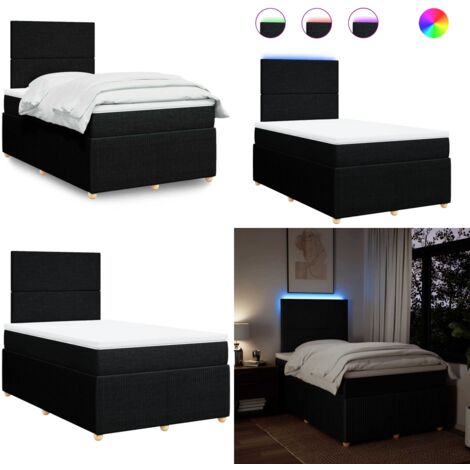 Giroletto a Molle con Materasso Nero 120x190 cm in Tessuto - Materasso a molle insacchettate - Letto con testiera regolabile