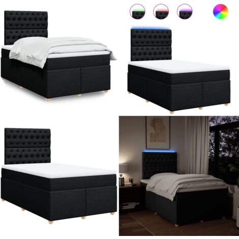 Giroletto a Molle con Materasso Nero 120x190 cm in Tessuto - Materasso a molle insacchettate - Letto con testiera regolabile