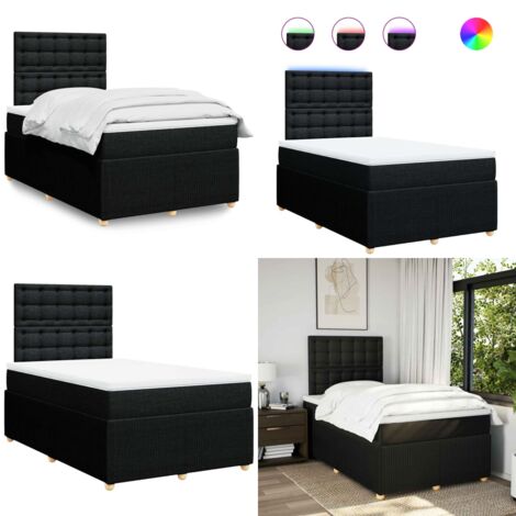 Giroletto a Molle con Materasso Nero 120x190 cm in Tessuto - Materasso a molle insacchettate - Letto con testiera regolabile
