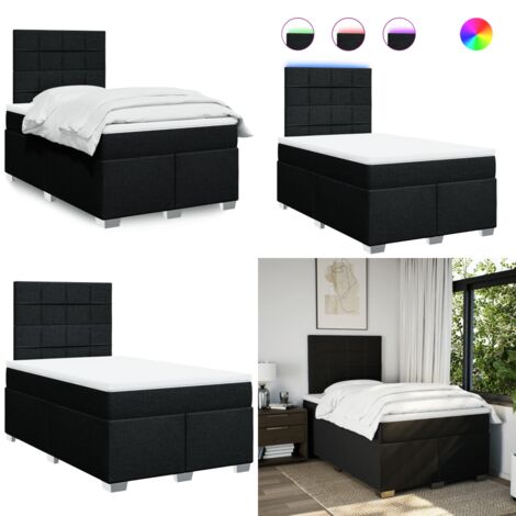 Giroletto a Molle con Materasso Nero 120x190 cm in Tessuto - Materasso a molle insacchettate - Letto con testiera regolabile
