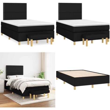 Giroletto a Molle con Materasso Nero 120x190 cm in Tessuto - Materasso a molle - Letto con testiera regolabile