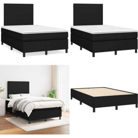 Giroletto a Molle con Materasso Nero 120x190 cm in Tessuto - Materasso a molle - Letto con testiera regolabile