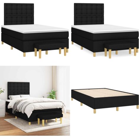 Giroletto a Molle con Materasso Nero 120x190 cm in Tessuto - Materasso a molle - Letto con testiera regolabile