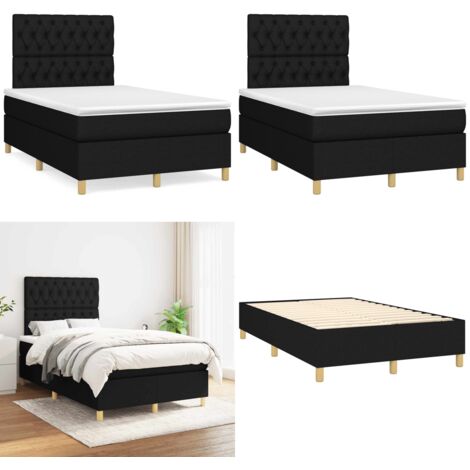 Giroletto a Molle con Materasso Nero 120x190 cm in Tessuto - Materasso a molle - Letto con testiera regolabile