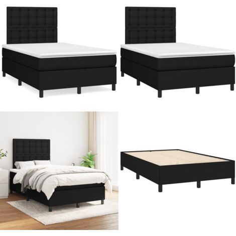 Giroletto a Molle con Materasso Nero 120x190 cm in Tessuto - Materasso a molle - Letto con testiera regolabile
