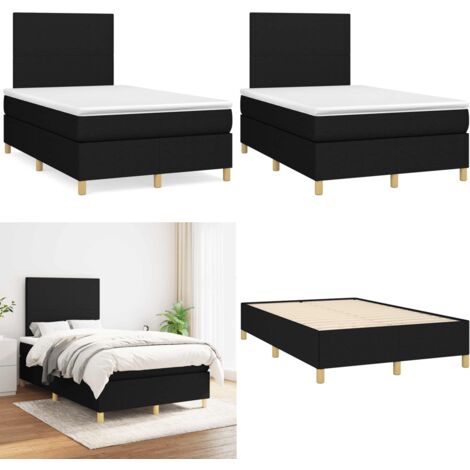 Giroletto a Molle con Materasso Nero 120x190 cm in Tessuto - Materasso a molle - Letto con testiera regolabile