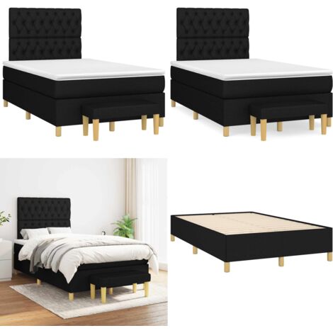 Giroletto a Molle con Materasso Nero 120x190 cm in Tessuto - Materasso a molle - Letto con testiera regolabile