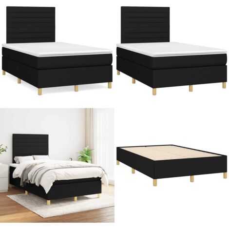 Giroletto a Molle con Materasso Nero 120x190 cm in Tessuto - Materasso a molle - Letto con testiera regolabile