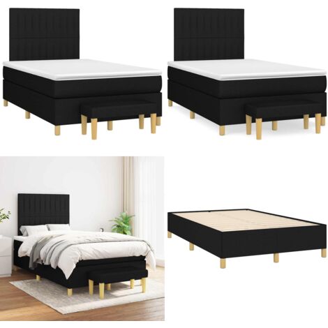 Giroletto a Molle con Materasso Nero 120x190 cm in Tessuto - Materasso a molle - Letto con testiera regolabile