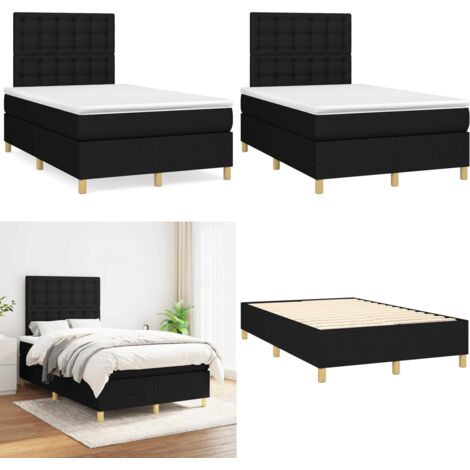 Giroletto a Molle con Materasso Nero 120x190 cm in Tessuto - Materasso a molle - Letto con testiera regolabile