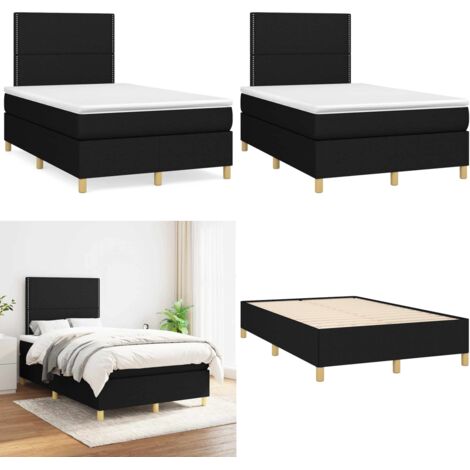 Giroletto a Molle con Materasso Nero 120x190 cm in Tessuto - Materasso a molle - Letto con testiera regolabile