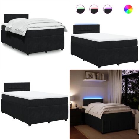 Giroletto a Molle con Materasso Nero 120x190 cm in Velluto - Materasso a molle insacchettate - Giroletto con testiera