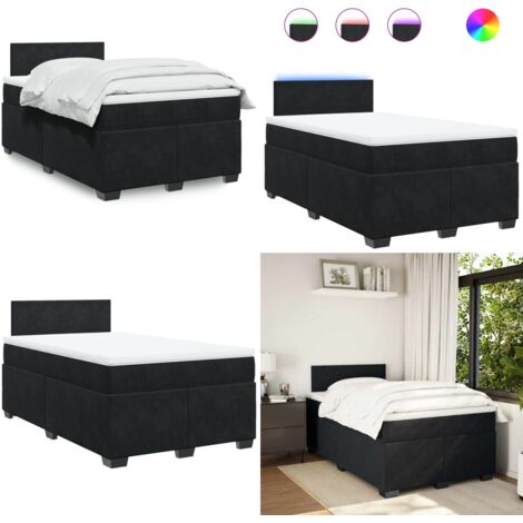 Giroletto a Molle con Materasso Nero 120x190 cm in Velluto - Materasso a molle insacchettate - Giroletto con testiera