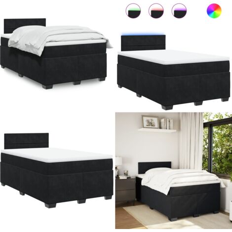 Giroletto a Molle con Materasso Nero 120x190 cm in Velluto - Materasso a molle insacchettate - Giroletto con testiera
