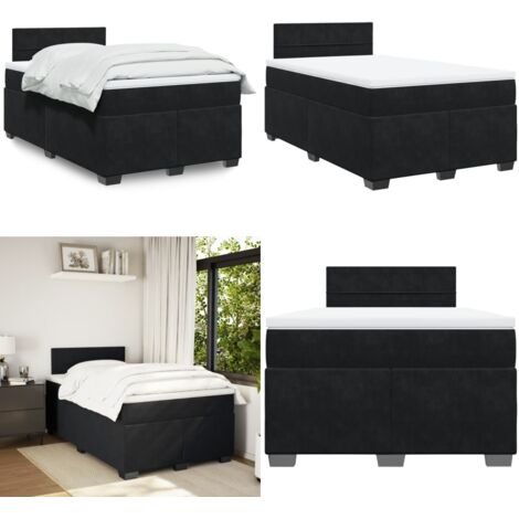 Giroletto a Molle con Materasso Nero 120x190 cm in Velluto - Materasso a molle insacchettate - Letto a molle