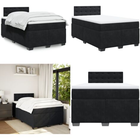 Giroletto a Molle con Materasso Nero 120x190 cm in Velluto - Materasso a molle insacchettate - Letto a molle