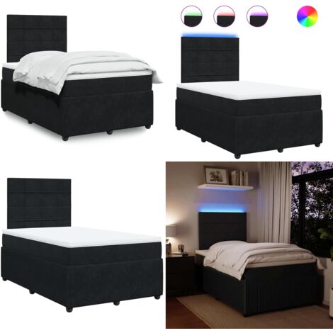 Giroletto a Molle con Materasso Nero 120x190 cm in Velluto - Materasso a molle insacchettate - Letto a molle