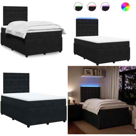 Giroletto a Molle con Materasso Nero 120x190 cm in Velluto - Materasso a molle insacchettate - Letto a molle