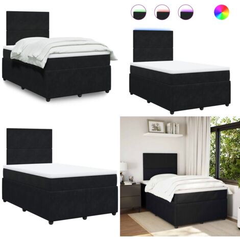 Giroletto a Molle con Materasso Nero 120x190 cm in Velluto - Materasso a molle insacchettate - Letto a molle
