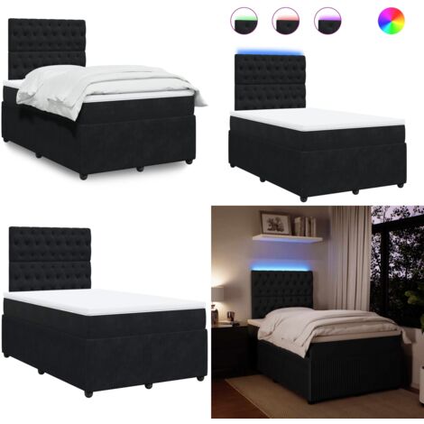 Giroletto a Molle con Materasso Nero 120x190 cm in Velluto - Materasso a molle insacchettate - Letto a molle