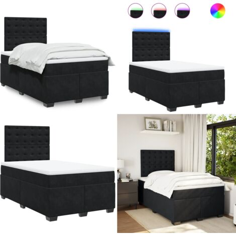 Giroletto a Molle con Materasso Nero 120x190 cm in Velluto - Materasso a molle insacchettate - Letto con testiera regolabile