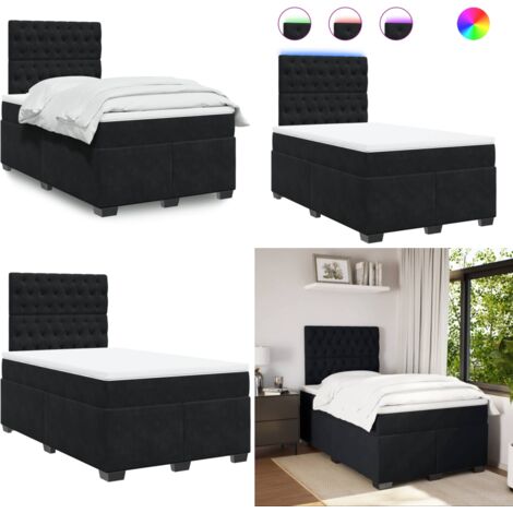 Giroletto a Molle con Materasso Nero 120x190 cm in Velluto - Materasso a molle insacchettate - Letto con testiera regolabile